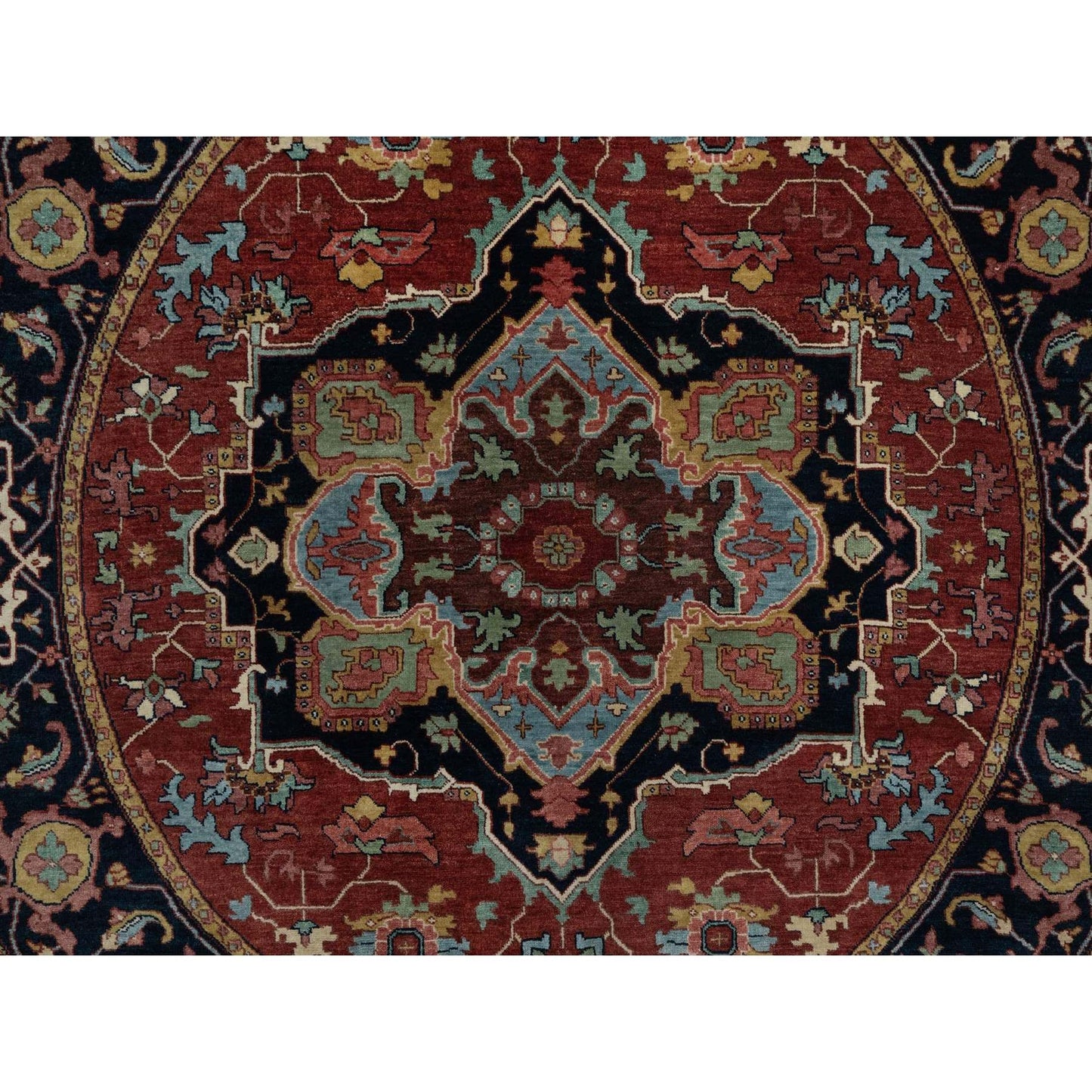 6'2"X6'2" Red Antiqued Heris Re-Creation Hand Knotted Soft Wool Round Rug