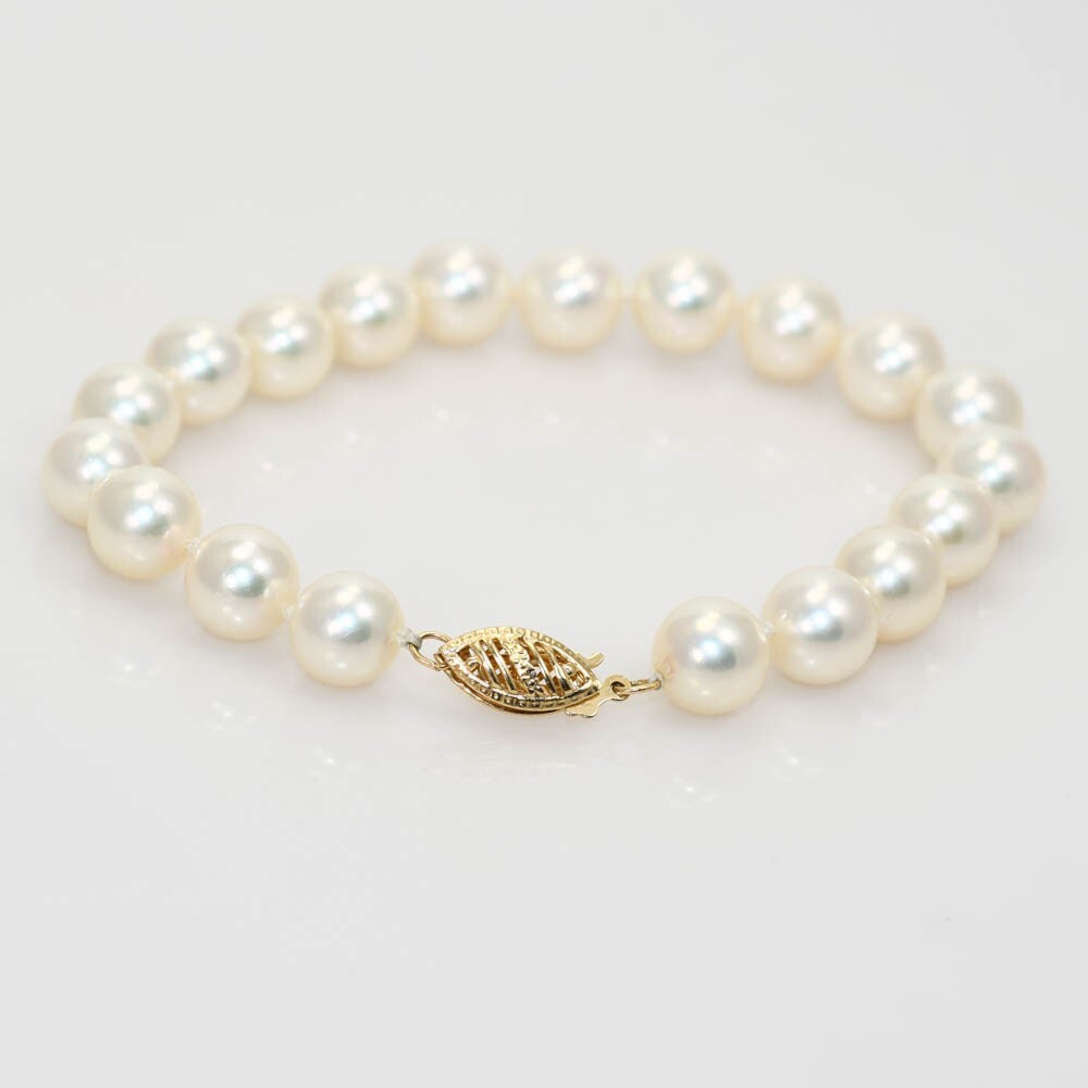 14K Yellow Gold Pearl Bracelet, 13.1Gr