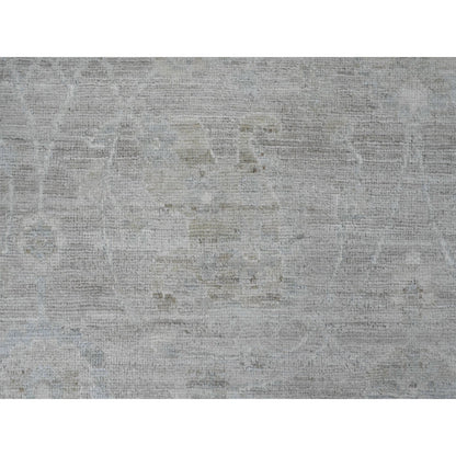 9'X12' Gray Hand Knotted Washed Out Peshawar Vines Design 100% Wool Rug