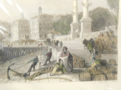 Thomas Allom "Quay Of Louis Xviii, Bordeaux" Hand-Colored Copper Plate Engraving