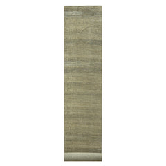 Rug 3'x21'10" Brown Modern Grass Design Hand Knotted Wool and Silk Runner