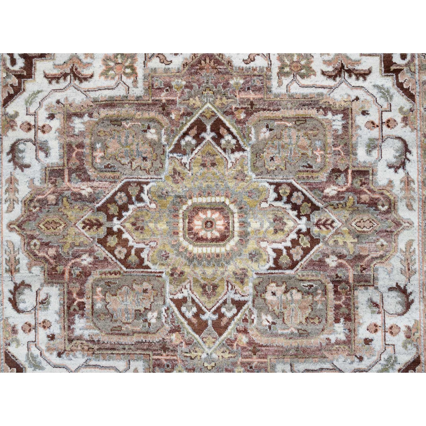 8'X10' Mixed Burgundy Heris Heritage Design Hand Knotted Pure Wool Rug