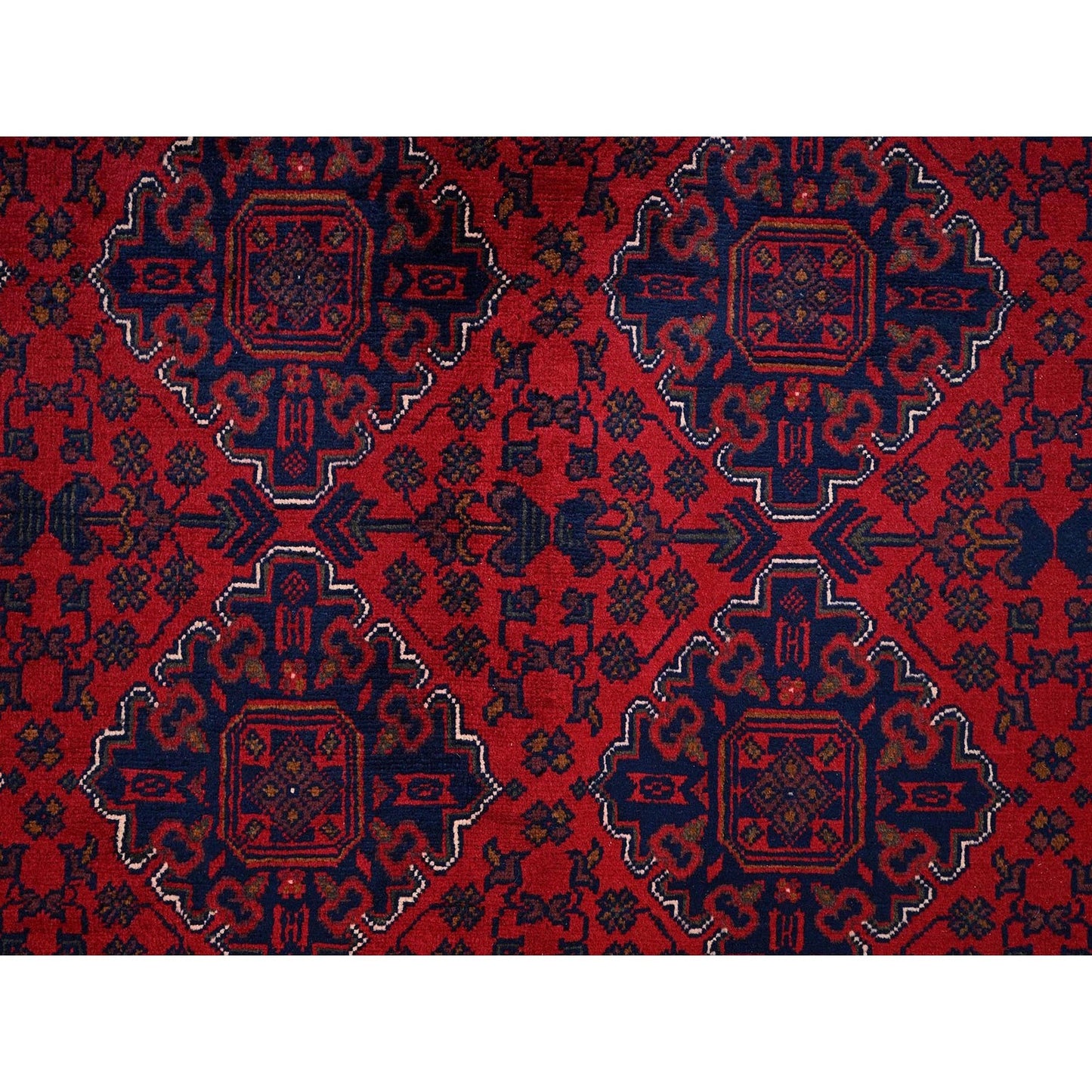 Rug 8'5"x11'2" Red Hand Knotted Afghan Khamyab with Geometric Pattern Wool