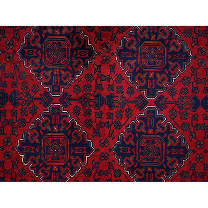 Rug 8'5"x11'2" Red Hand Knotted Afghan Khamyab with Geometric Pattern Wool