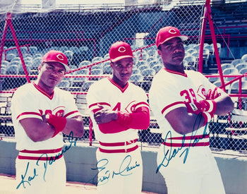 Dave Parker Eric Davis Kal Daniels Autographed Reds 8X10 Baseball Photo
