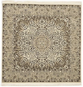 Floral Design Hand-Knotted Plush Kirman Square Rug 6X6 ft Oriental Wool Carpet