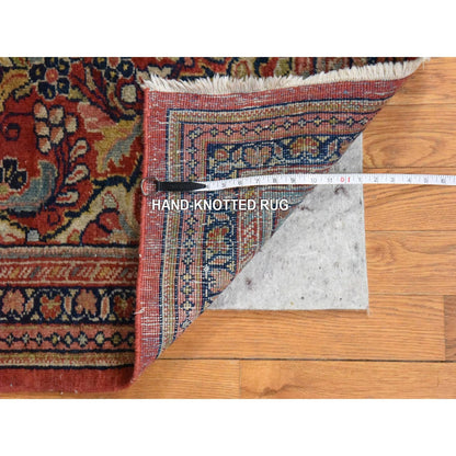 3'7"X15' Red Vintage Zoroastrian Saroogh Wool Hand Knotted Runner Rug