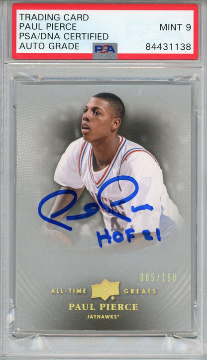 Paul Pierce "Hof 21" Autographed 2013 Upper Deck Card (Psa Mint 9)