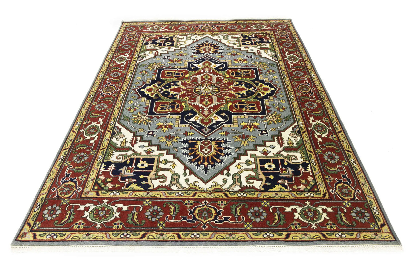 Hand-Knotted Large Gray Floral Heriz Serapi Wool