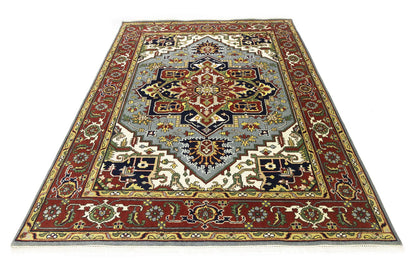 Hand-Knotted Large Gray Floral Heriz Serapi Wool
