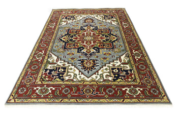 Hand-Knotted Large Gray Floral Heriz Serapi Wool