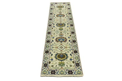 Cream Osh Chobi Peshawar Wool Runner Rug Floral