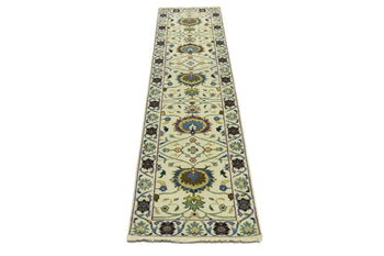 Cream Osh Chobi Peshawar Wool Runner Rug Floral