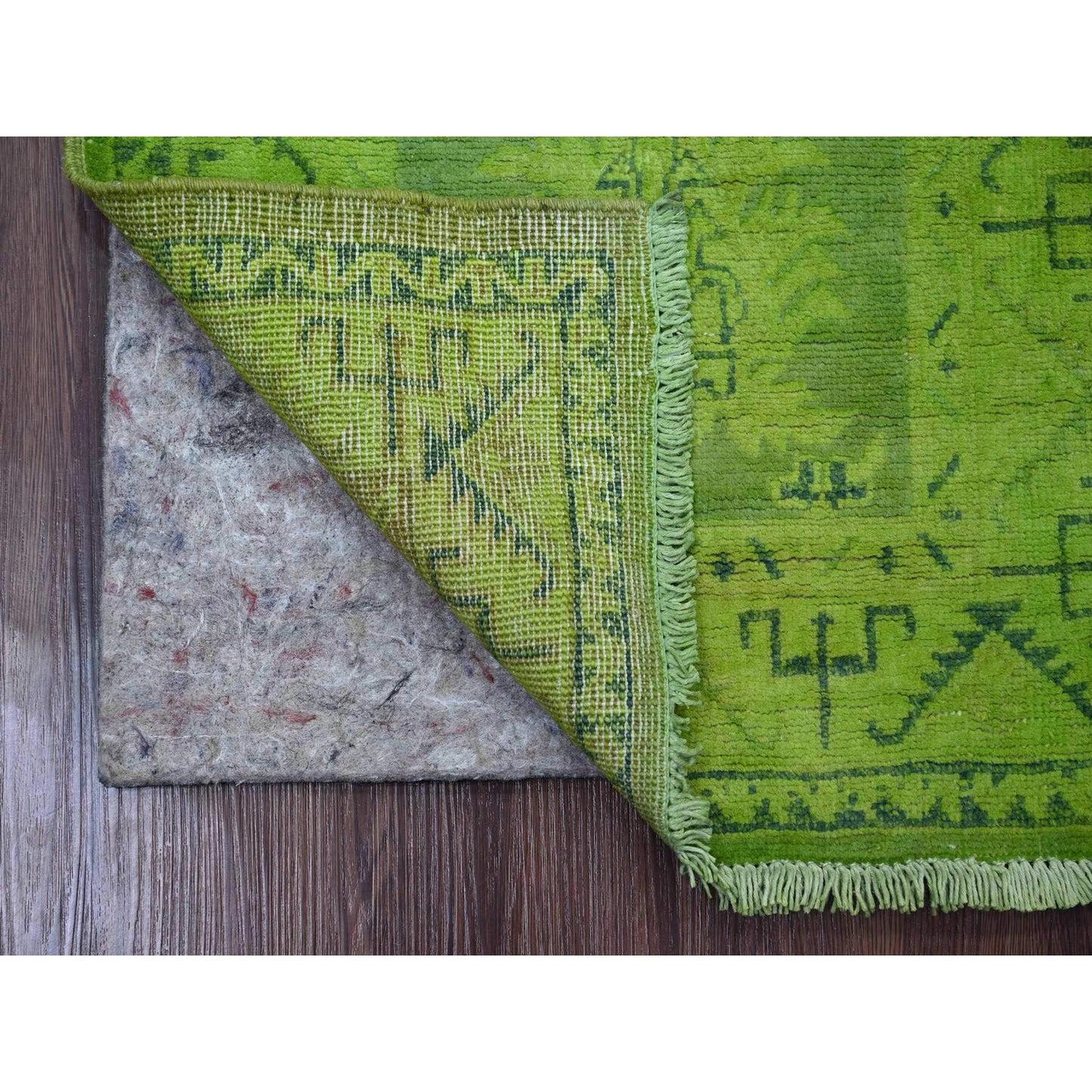 2'X5'5" Green Overdyed Kazak Tribal Design Wool Hand Knotted Runner Rug