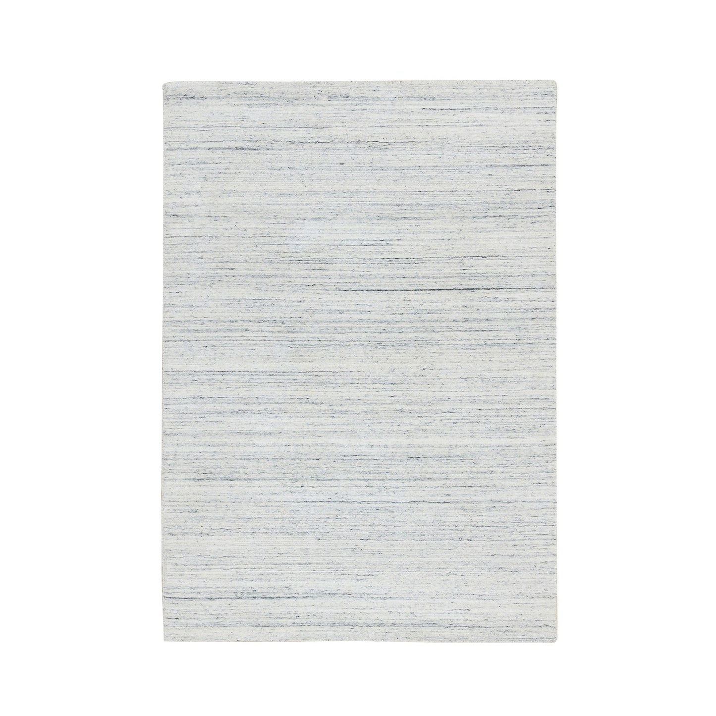 5'X7' Ivory Hand Loomed Plain Modern Striae Design Soft Wool Rug