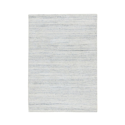 5'X7' Ivory Hand Loomed Plain Modern Striae Design Soft Wool Rug