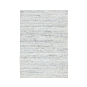 5'X7' Ivory Hand Loomed Plain Modern Striae Design Soft Wool Rug