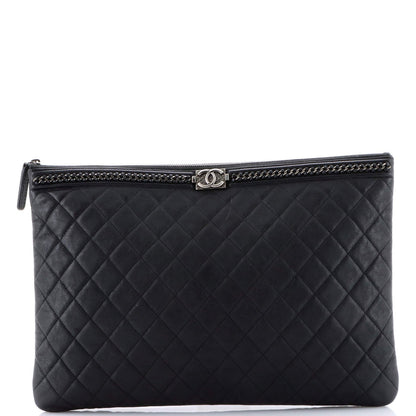 Chanel Boy O Case Clutch Quilted Lambskin With Chain Detail Large