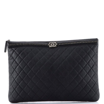 Chanel Boy O Case Clutch Quilted Lambskin With Chain Detail Large