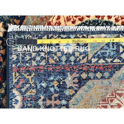 2'9"X10'2" Navy Blue Mamluk Design Soft Wool Hand Knotted Runner Rug