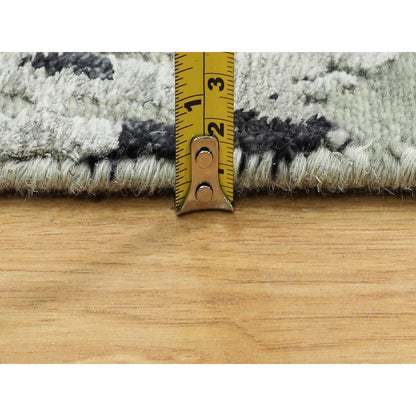 2'9"X12' Silver Blue Wool & Silk Modern Abstract Design Runner Rug