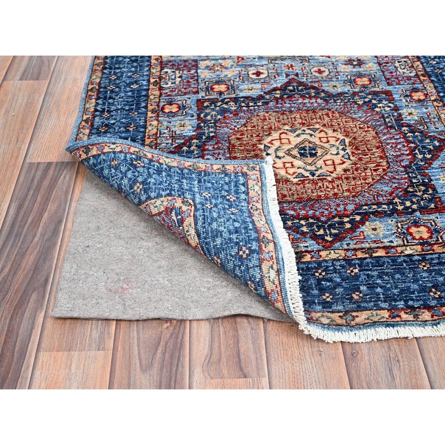 2'8"X15'4" Blue Hand Knotted Mamluk Dynasty Wool Xl Runner Oriental Rug