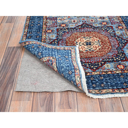 2'8"X15'4" Blue Hand Knotted Mamluk Dynasty Wool Xl Runner Oriental Rug