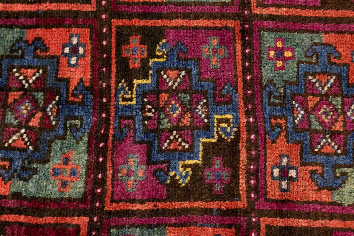 Vintage Violet Brown Oriental Rug Tribal Design