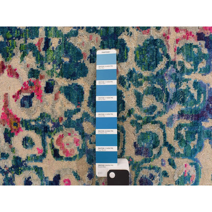 4'X4' Blue With All Over Colorful Peacock Design Round Oriental Rug