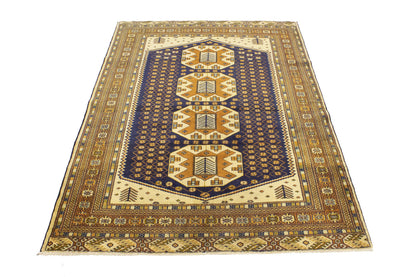 ft Handmade Plum & Ocher Oriental Rug Geometric Design Boho Decor Carpet 5X6