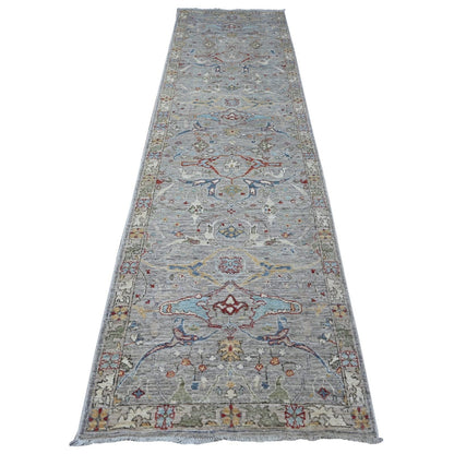 3'X11'7" Dorian Gray Bidjar Garus Hand Knotted Wool Runner Aryana Rug