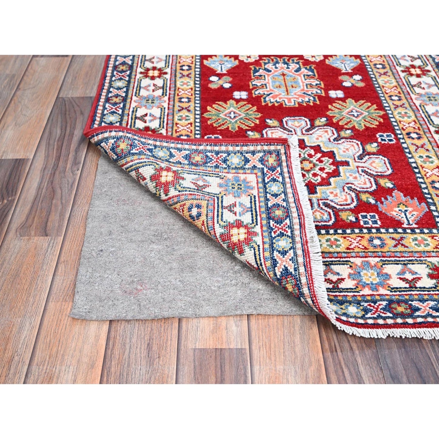 2'9"X6'6" Red Denser Weave Oriental Wool Hand Knotted Kazak Runner Rug