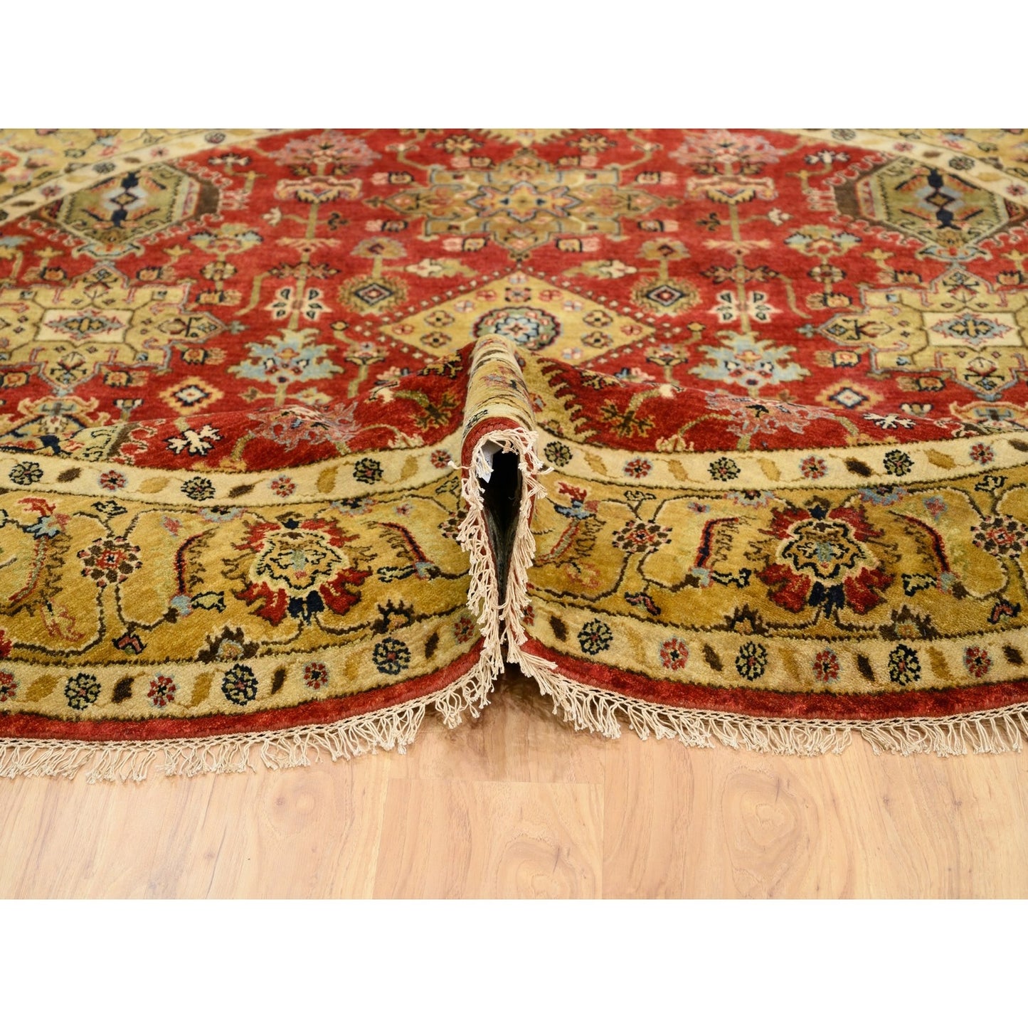 7'9"X7'9" Red Karjihooz Design Hand Knotted Pure Wool Oriental Round Rug