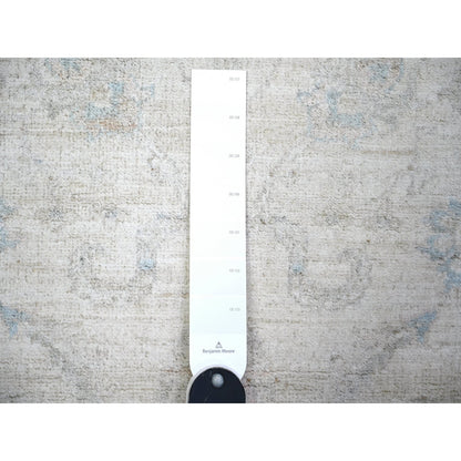 2'9"X7'8" Rose White Hand Knotted Wash Peshawar Wool Runner Rug