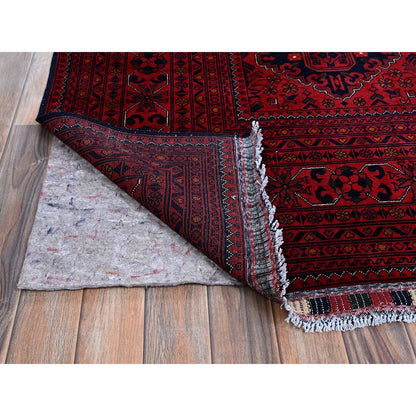9'9"X12'8" Red Afghan Khamyab Geometric Pattern Hand Knotted Soft Wool Rug