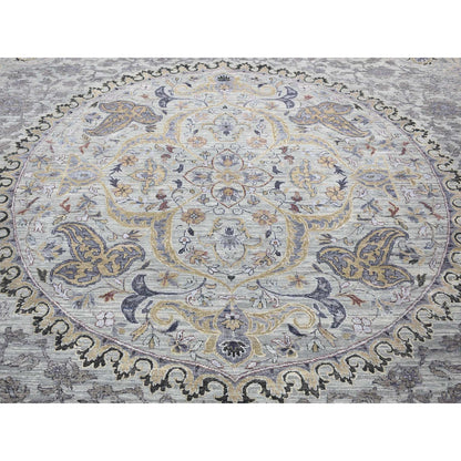 9'X12' Silver Gray The Maharaja Design Silk With Wool Hand Knotted Rug