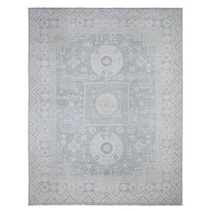 8'10"X11'3" Stone Blue Washed Out Peshawar Hand Knotted Pure Wool Rug