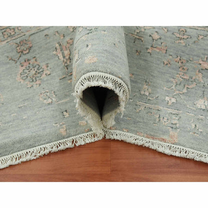 9'X12' Gray Zoroastrian Seeripe Design Wool And Silk Hand Knotted Rug