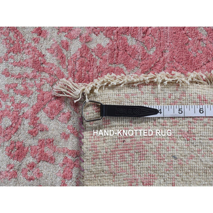 2'5"X15'7" Pink Zoroastrian Design Wool,Pure Silk Hand Knotted Runner Rug