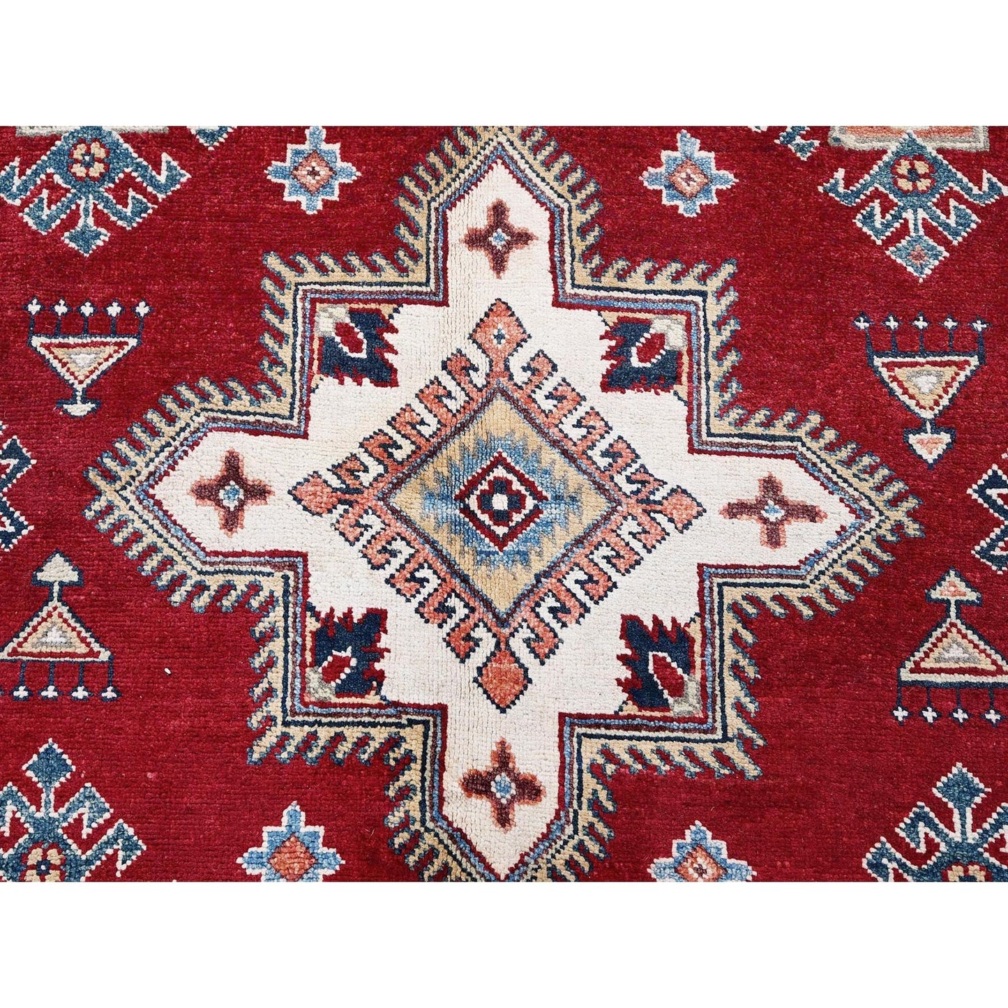 6'X8'10" Red Afghan Special Kazak Geometric Pattern Hand Knotted Wool Rug