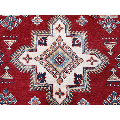 6'X8'10" Red Afghan Special Kazak Geometric Pattern Hand Knotted Wool Rug