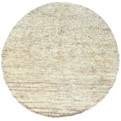 10'1"X10'1" Bone Ivory Wool Hand Knotted Moroccan Berber Round Rug