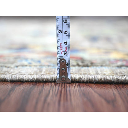 3'X5'10" Gray Heris Design High Mountain Wool Hand Knotted Runner Rug