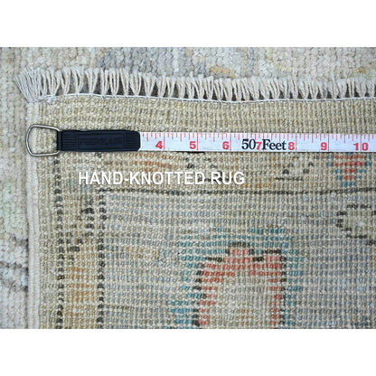 4'x9'7" Light Gray Angora Oushak Leaf Design Hand Knotted Wool Runner Rug