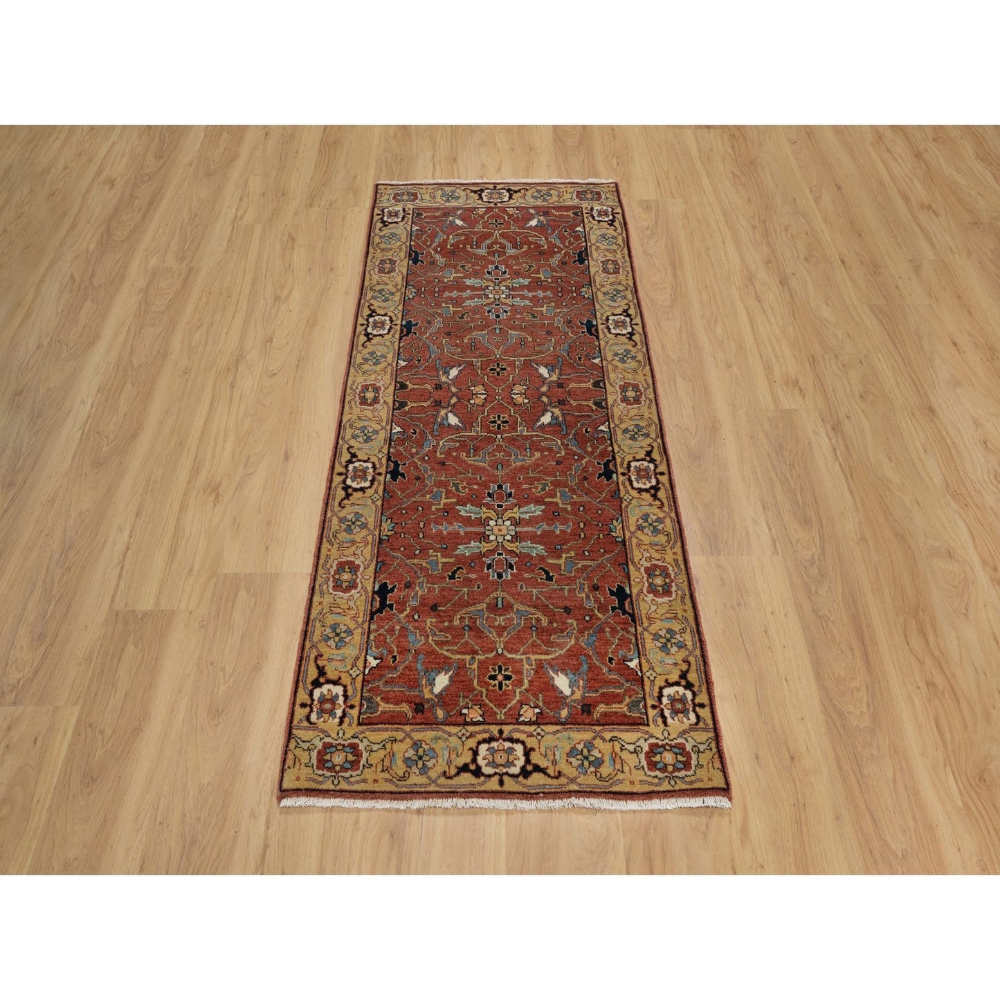 2'6"X6'1" Red Antiqued Fine Heris Recreation Hand Knotted Wool Runner Rug