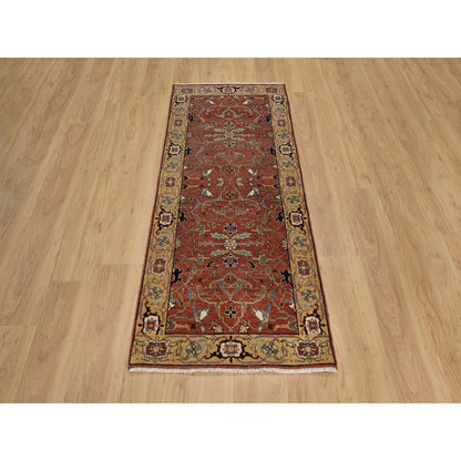 2'6"X6'1" Red Antiqued Fine Heris Recreation Hand Knotted Wool Runner Rug