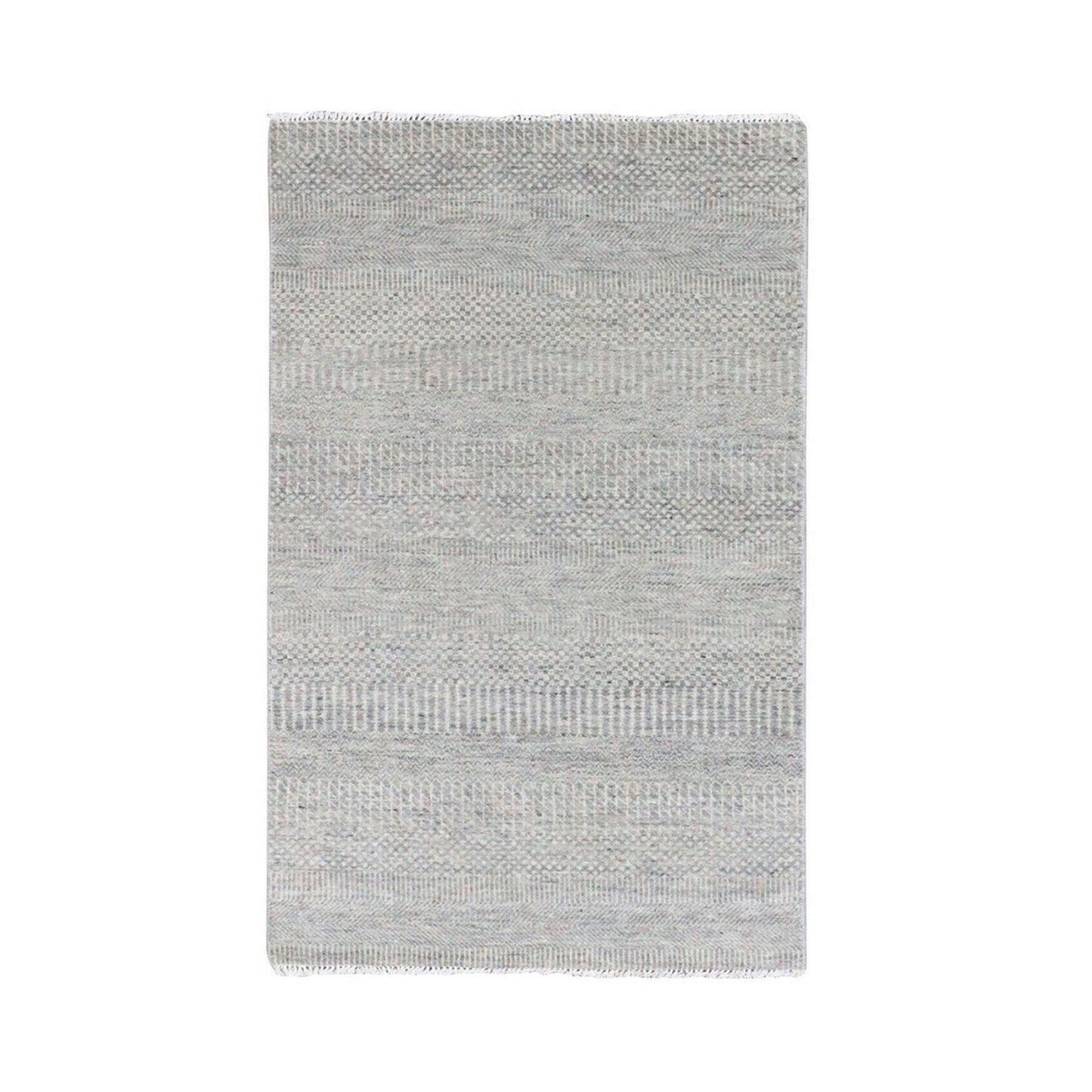 3'X5'3" Perfect Gray Undyed Wool Modern Grass Design Hand Knotted Rug