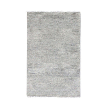 3'X5'3" Perfect Gray Undyed Wool Modern Grass Design Hand Knotted Rug