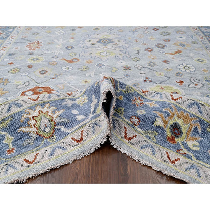 9'X11'9" Chrome Soft Wool Hand Knotted Oushak Supple Oriental Rug
