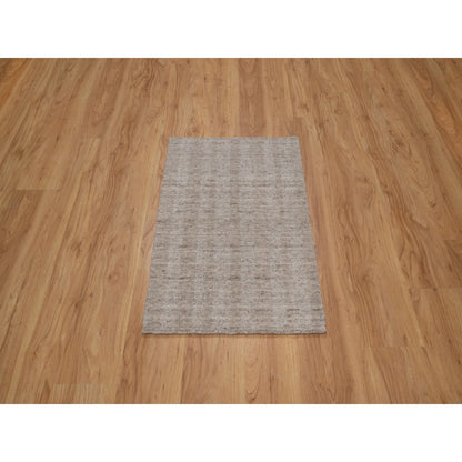 Rug 2'x3' Tan Brown Natural Wool Vertical Stripes Design Hand Loomed Mat